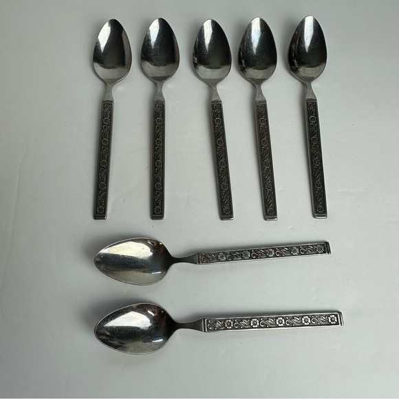 Gold Standard Other - ❌SOLD❌Vintage Gold Standard Night Blossom Teaspoons Floral LOT OF 7 Japan Stainl